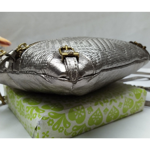 Elliott Lucca Metallic Gold Leather Zipper Closure Small Crossbody Bag - Picture 15 of 16